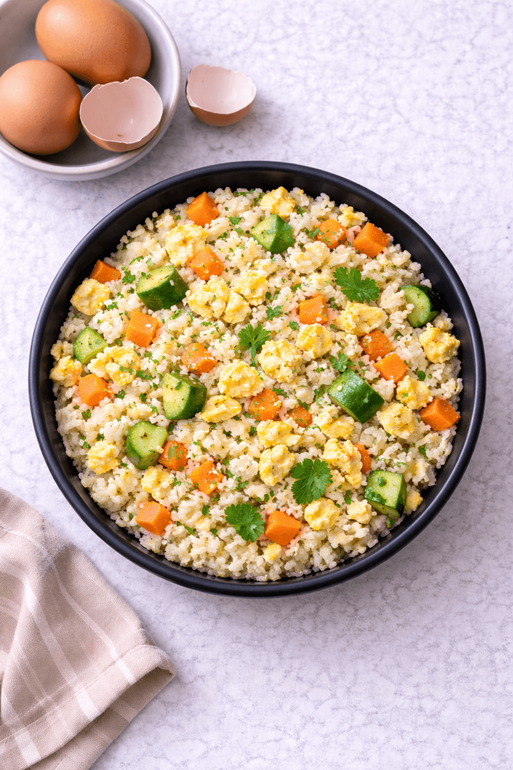 Rice and scrambled egg recovery bowl