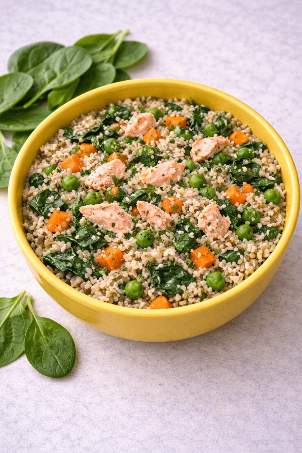 Salmon and spinach mobility support bowl