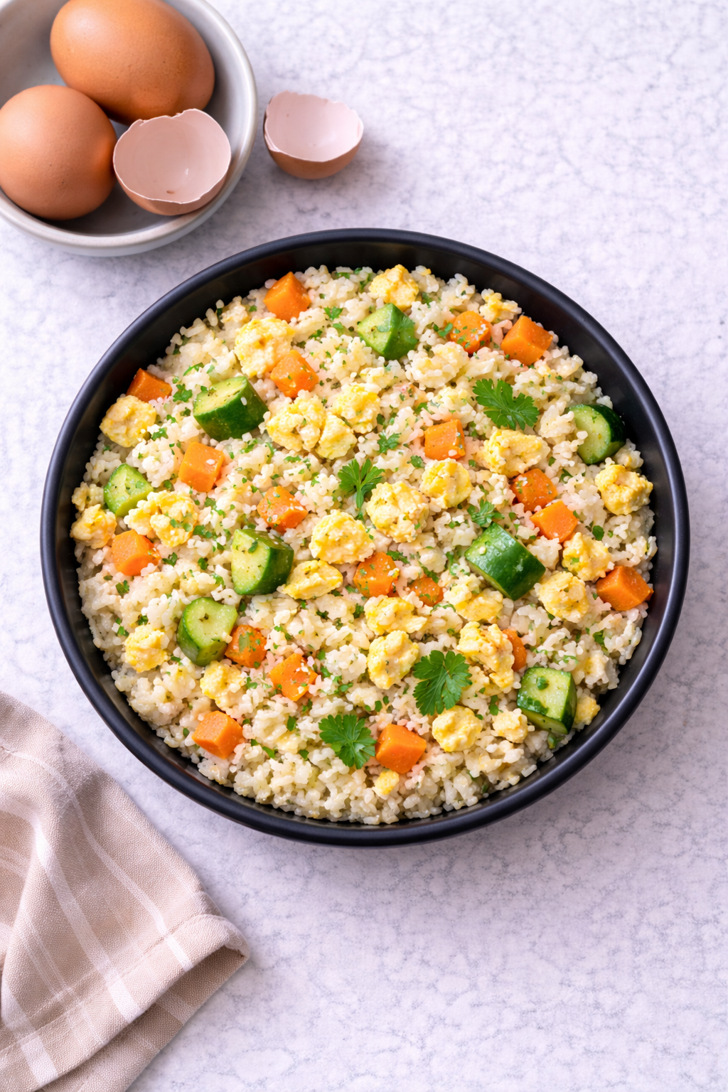 Rice and scrambled egg recovery bowl