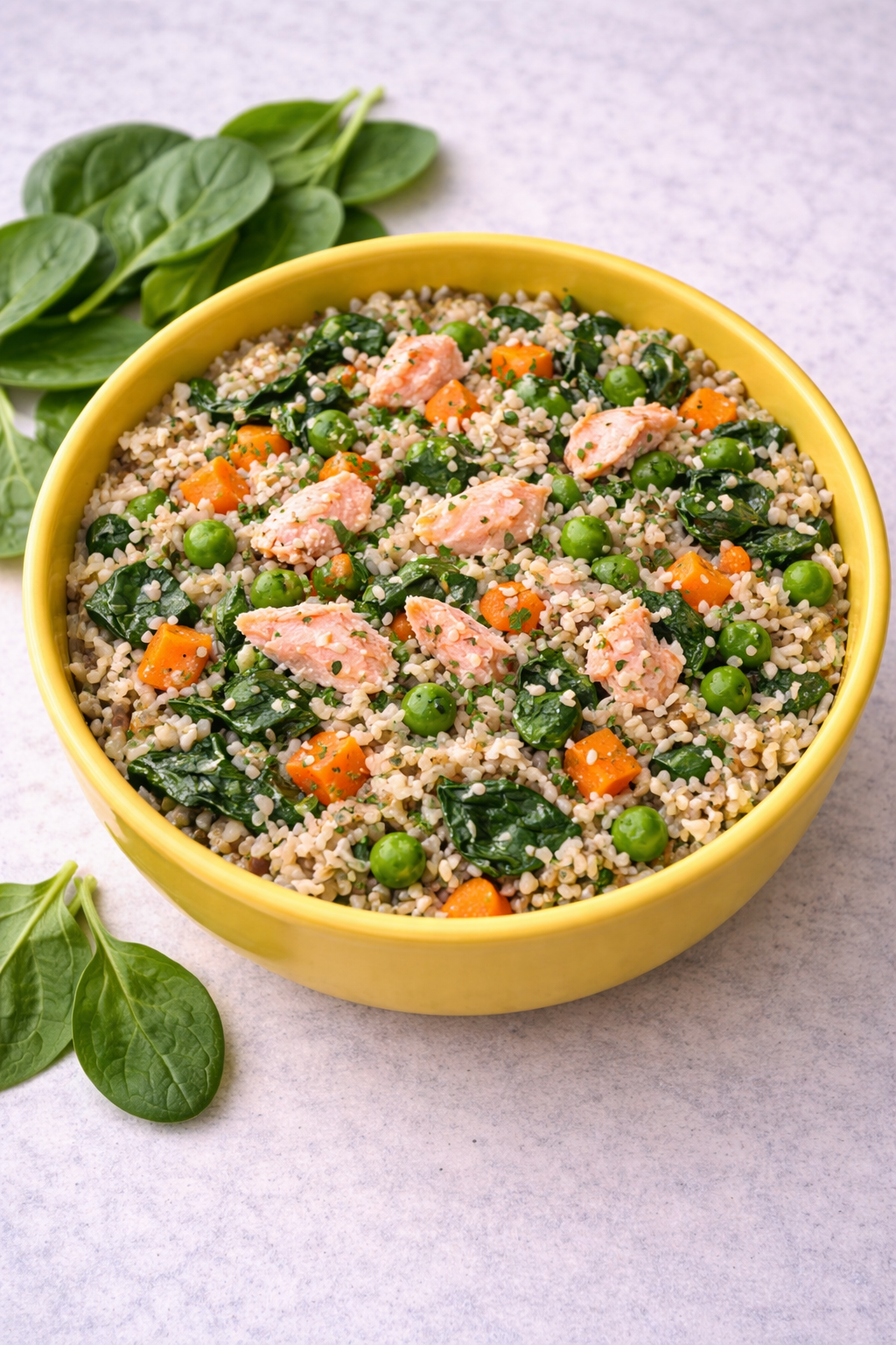 Salmon and spinach mobility support bowl