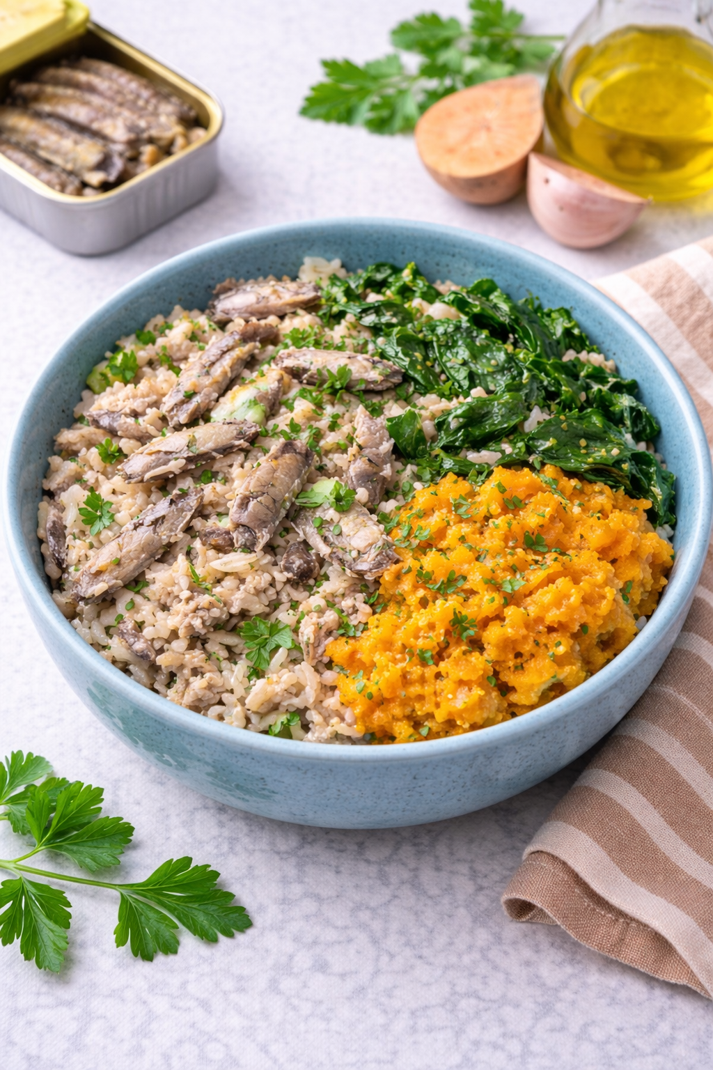 Sardine and sweet potato anti inflammatory bowl