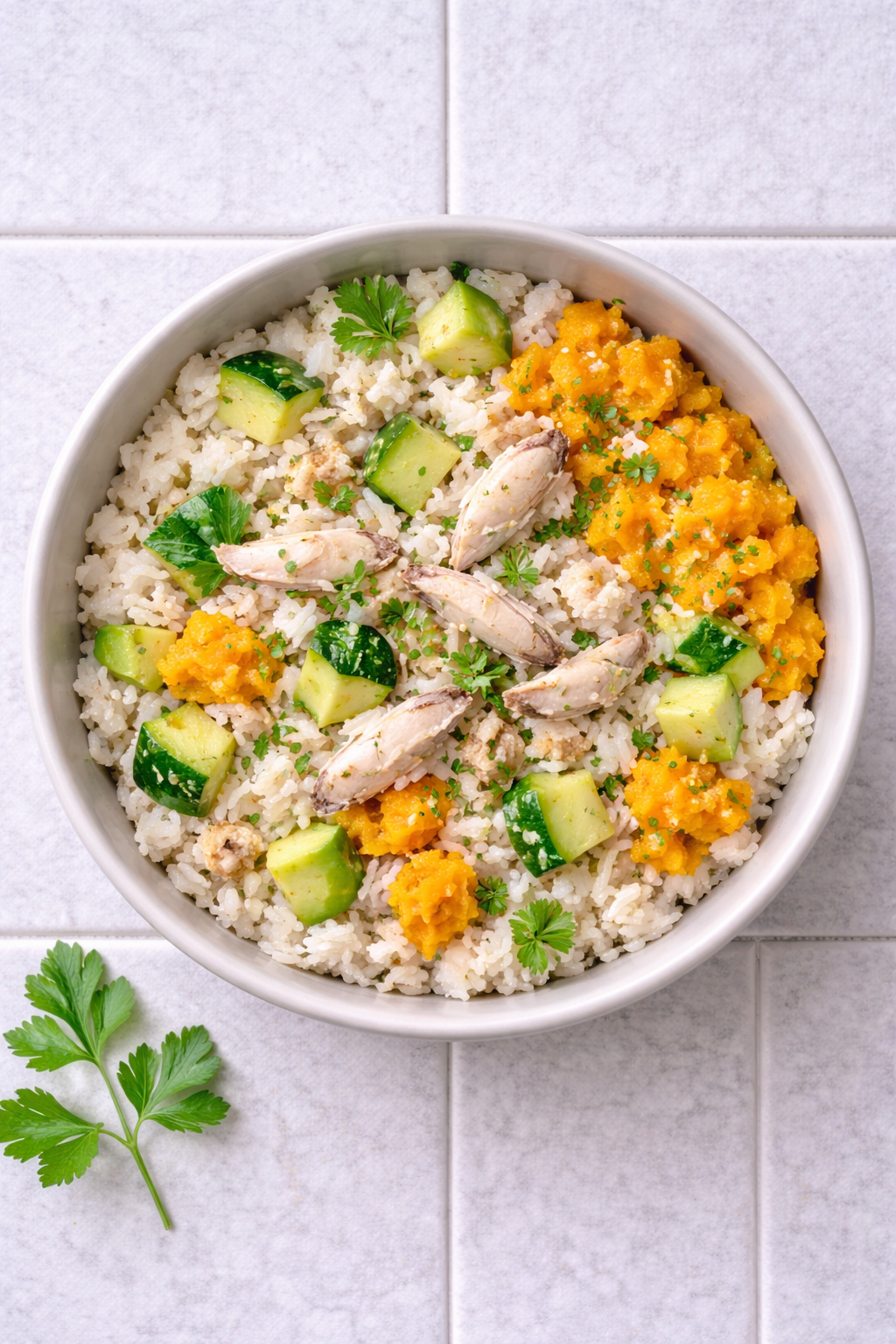 White fish and pumpkin stomach soothing bowl